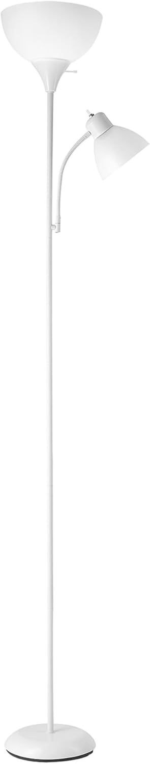 Globe Electric 67135 72" Torchiere Floor Lamp and Adjustable Reading Light, Matte Black, Frosted Shade, Dual Rotary Switch, 3-Step Dimming, Modern Lighting for Living Room or Office