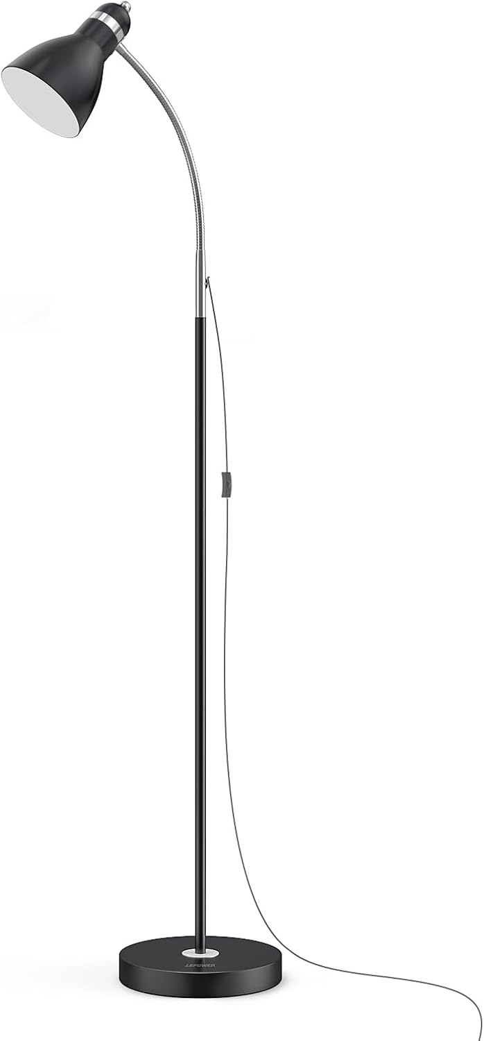 LEPOWER Floor Lamp, Metal Standing Lamp with Adjustable Gooseneck, Heavy Metal Base, Reading Pole Lamp for Office, Black Floor Lamps for Bedroom, Living Room