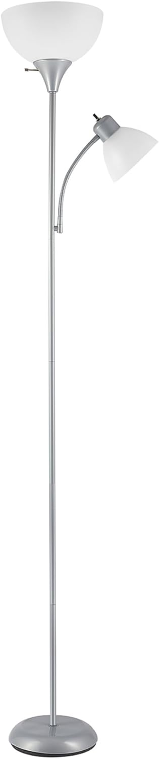 Globe Electric 67135 72" Torchiere Floor Lamp and Adjustable Reading Light, Matte Black, Frosted Shade, Dual Rotary Switch, 3-Step Dimming, Modern Lighting for Living Room or Office
