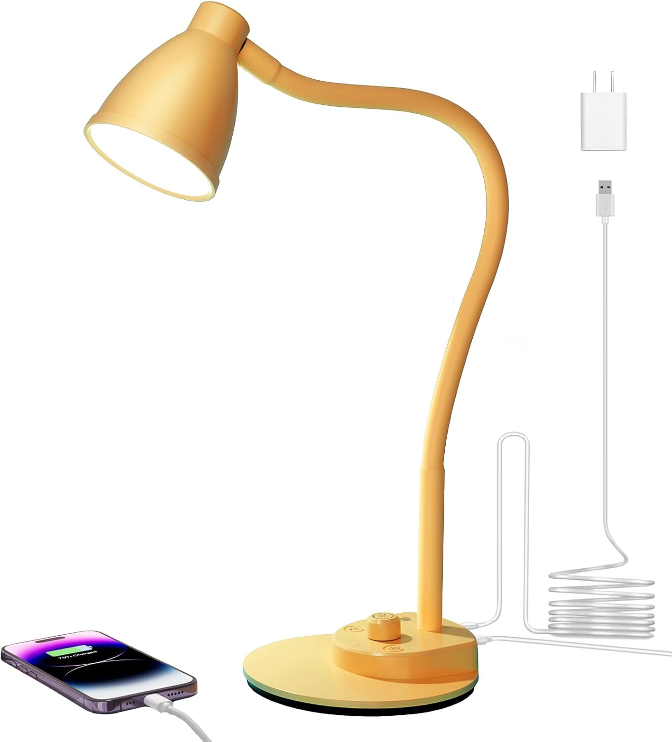 BOHON LED Desk Lamp with USB Charging Port 3 Color Modes Dimmable Reading Light Intelligent Induction Auto Dimming Task Lamp Neck Flexible Table Lamp for Bedside Office, AC Adapter Include