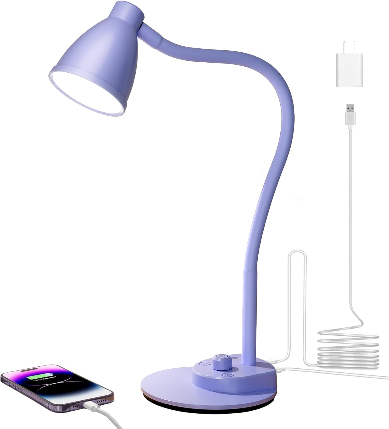 BOHON LED Desk Lamp with USB Charging Port 3 Color Modes Dimmable Reading Light Intelligent Induction Auto Dimming Task Lamp Neck Flexible Table Lamp for Bedside Office, AC Adapter Include