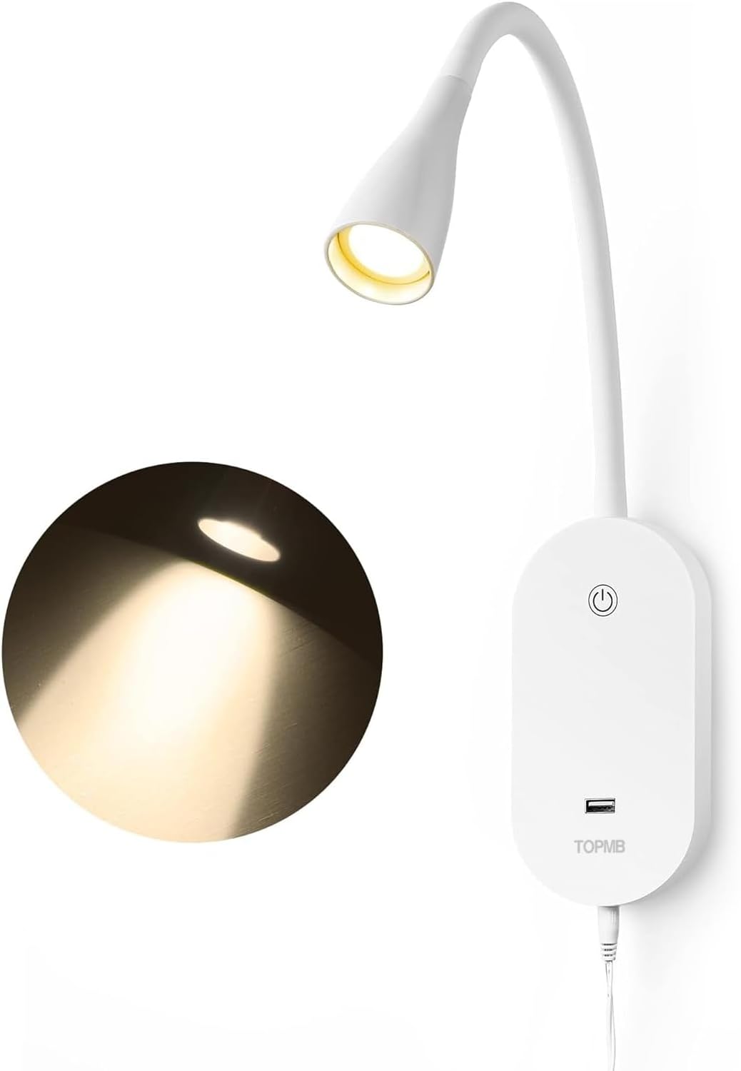 LED Reading Light, Eye-Caring Book Light for Reading in Bed, 360° Flexible Clip on headboard lamp, 5W 3000k Desk Lamp with Clamp for Bedroom, Office, Painting, Workbench and Sewing, White