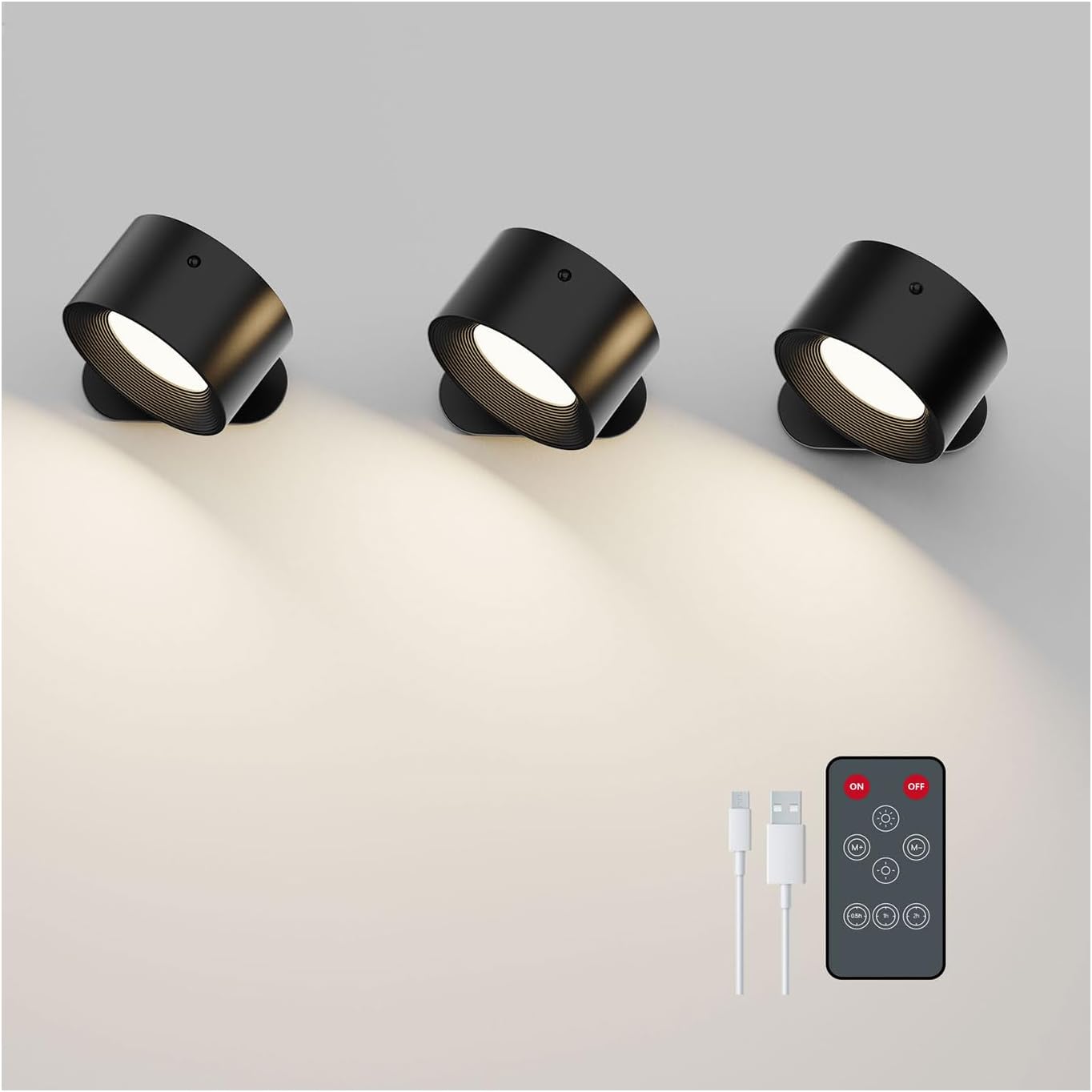 Koopala LED Sconces, Wall Mounted Lamps with Rechargeable Battery Operated USB Port 3 Color Temperatures & 3 Brightness Levels 360°Rotate Magnetic Ball, Cordless Lights for Reading Bedside