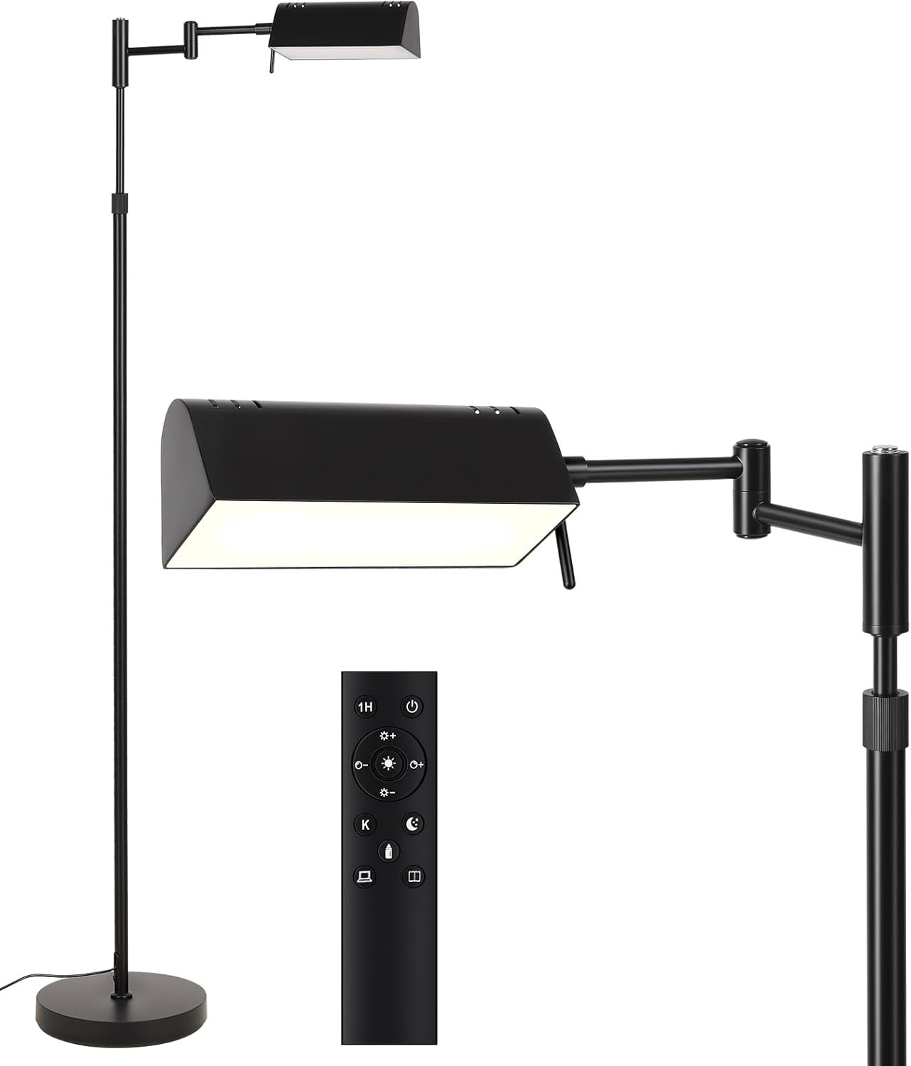 SUNMORY Dimmable LED Pharmacy Floor Lamp, 16W/1500LM Bright Reading Floor Lamp with Remote & Touch Control, 350°Swing Arm, Adjustable Task Craft Standing Lamp for Living Room Bedroom Office, Gold