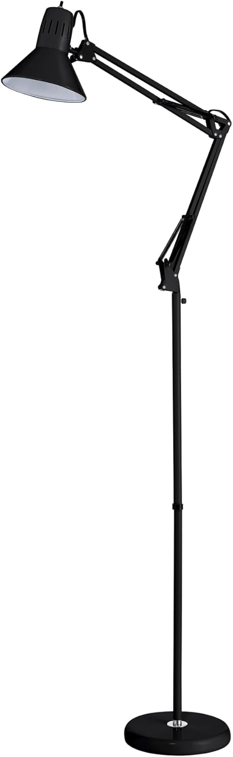 Bostitch Office VLF100F Swing Arm Metal Floor Lamp, 72" Tall with Multi-Joint Adjustment, Includes Replaceable LED Bulb (VLF), Black