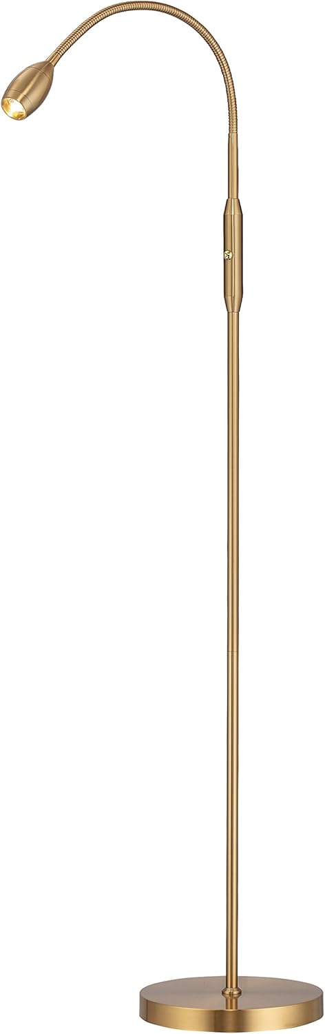 O’Bright Ray – Adjustable LED Beam Floor Lamp, Dimmable and Zoomable Spotlight, Flexible Gooseneck, Reading/Crafting Standing Lamp, Work Table Light, Antique Brass