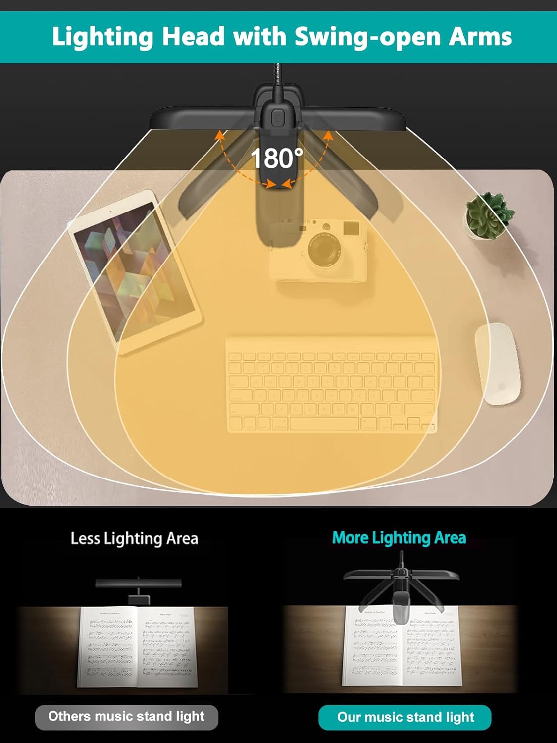 Vekkia 64 Led Rechargeable Music Stand Light - Folding Clip On Piano Lamp, Portable Professional with 5 Brightness×3 Color Temperature for Grand Piano and Book Reading