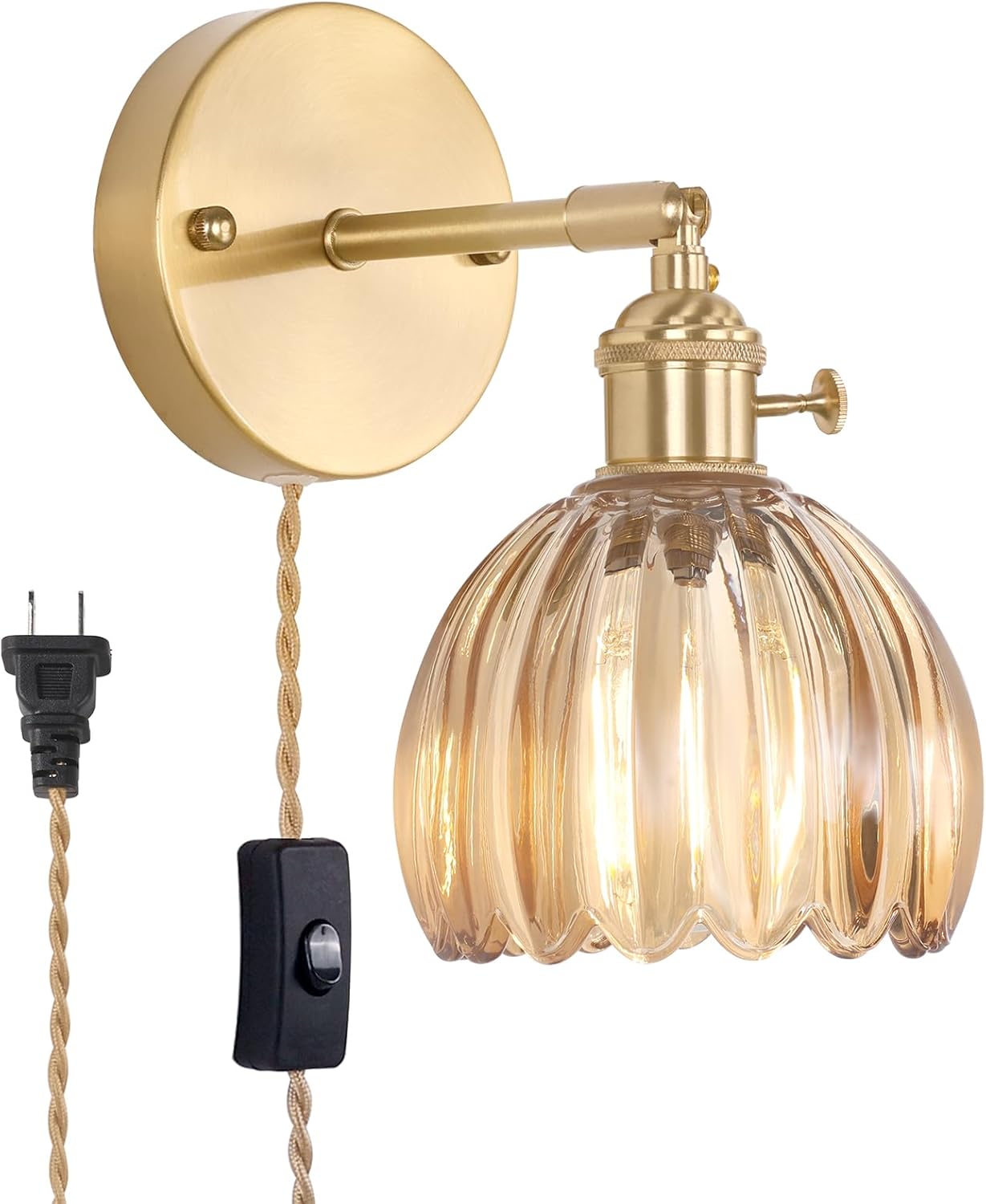 Vintage Battery Operated Wall Sconce with Cute Green Tulip Glass Lampshade Wireless Rechargeable Battery Powered Wall Light with Remote Control for Bedside Bedroom Doorway