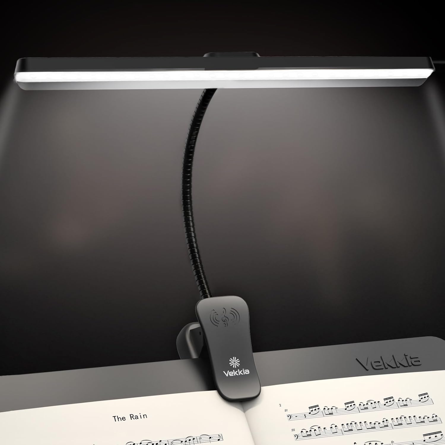 Vekkia Professional 88 LED Rechargeable Music Stand Light - Foldable Clip-on Lamp, Eye-Protective, 5 Brightness & 3 Color Temp Adjustments, for Piano, Reading