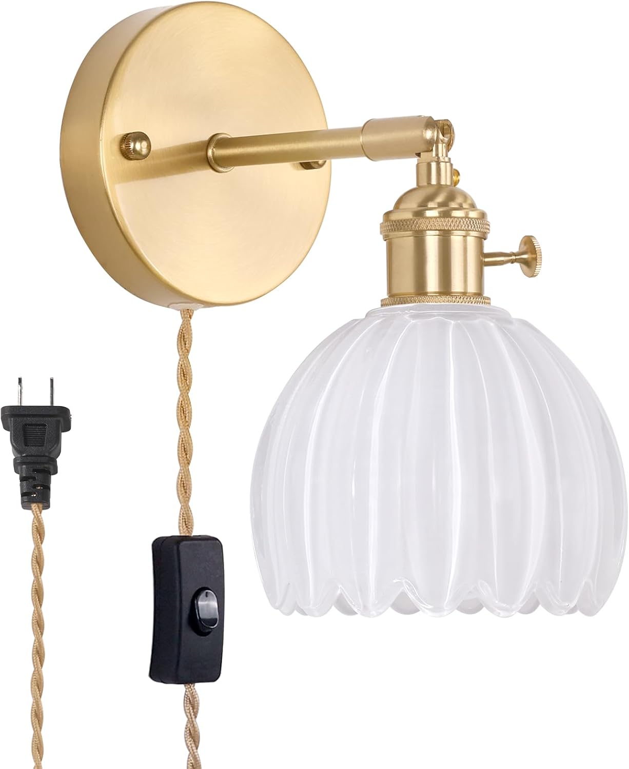 Vintage Battery Operated Wall Sconce with Cute Green Tulip Glass Lampshade Wireless Rechargeable Battery Powered Wall Light with Remote Control for Bedside Bedroom Doorway