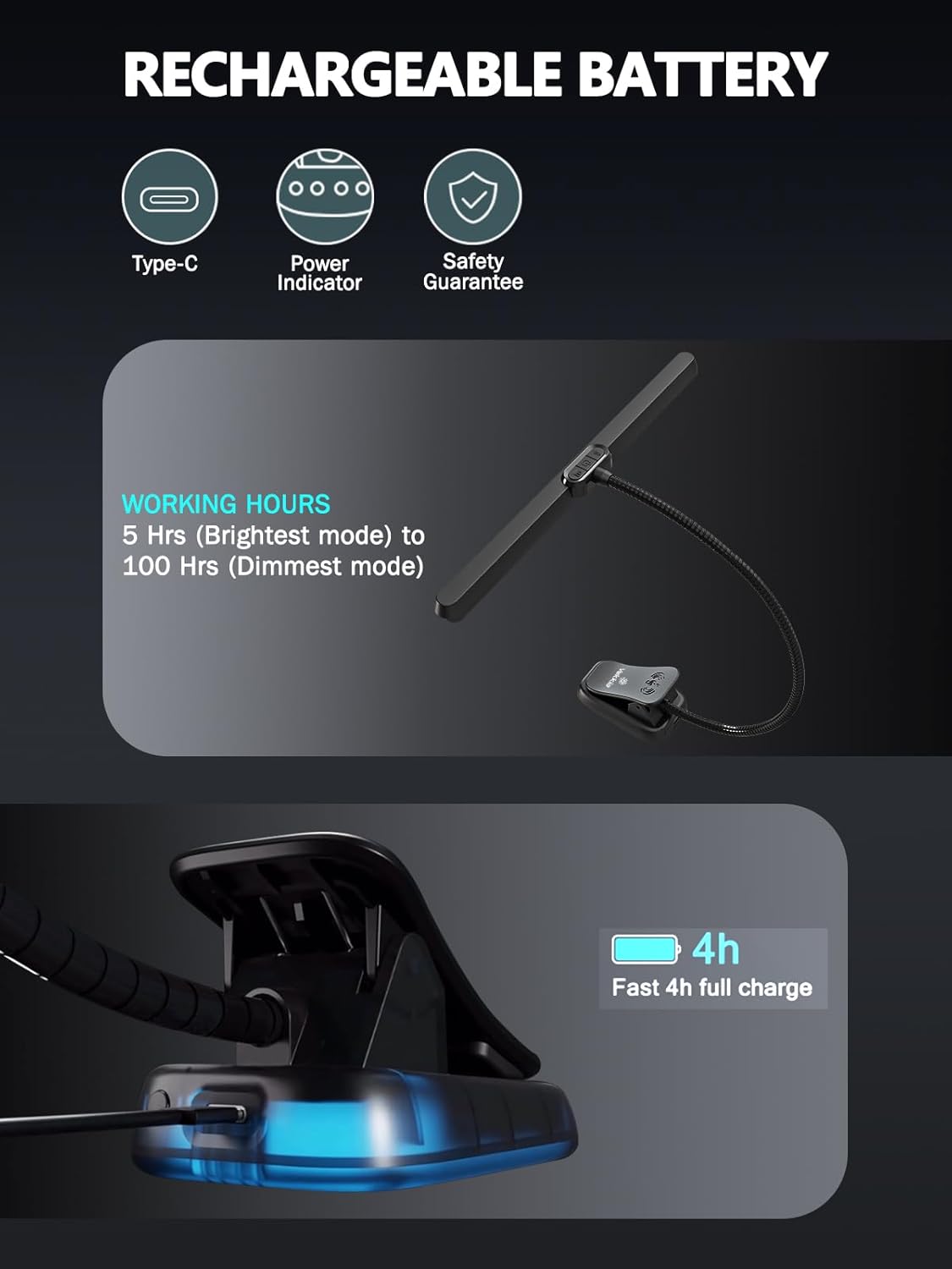 Vekkia Professional 88 LED Rechargeable Music Stand Light - Foldable Clip-on Lamp, Eye-Protective, 5 Brightness & 3 Color Temp Adjustments, for Piano, Reading