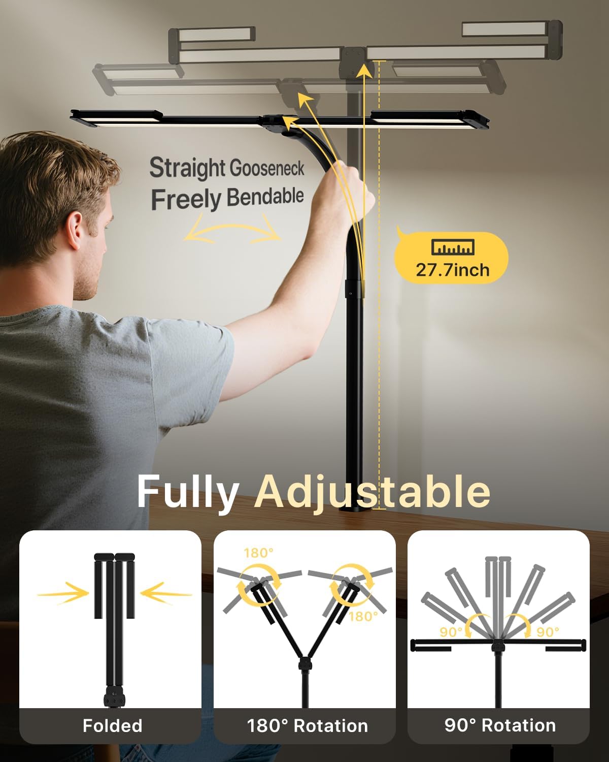 ONEMIX 42" LED Desk Lamp with Clamp, Architect Desk Light with Remote, Adjustable 4-Segment Bar, 1800LM Bright, Eye-Caring Desk Lamp for Home Office, Reading, Study, Dual Monitors, Workbench (Black)