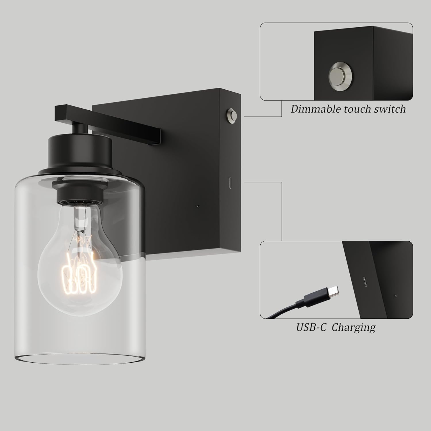 Battery Operated Wall Sconce Set of 2, Black Rechargeable Wall Lights with Timer Function, Easy Install Dimmable Wireless Wall Lamps Sconces Wall Decor for Living Room Bedroom Hallway, Emergency 3000K