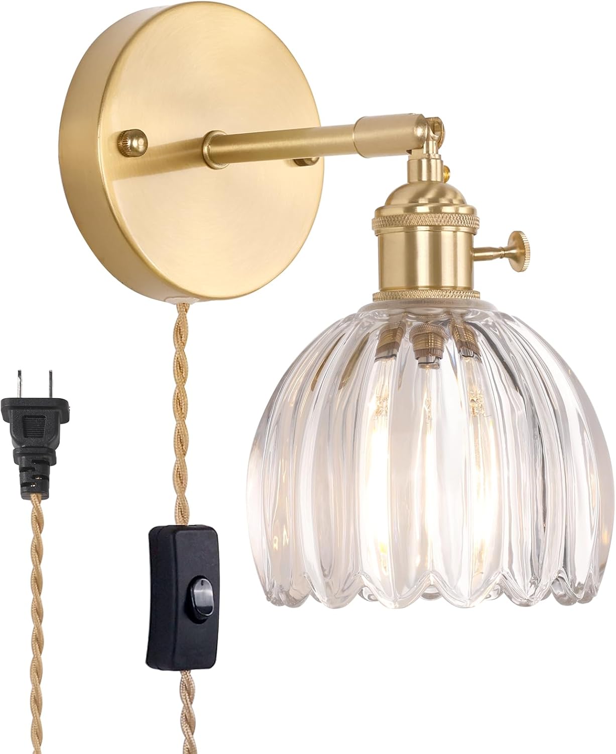 Vintage Battery Operated Wall Sconce with Cute Green Tulip Glass Lampshade Wireless Rechargeable Battery Powered Wall Light with Remote Control for Bedside Bedroom Doorway