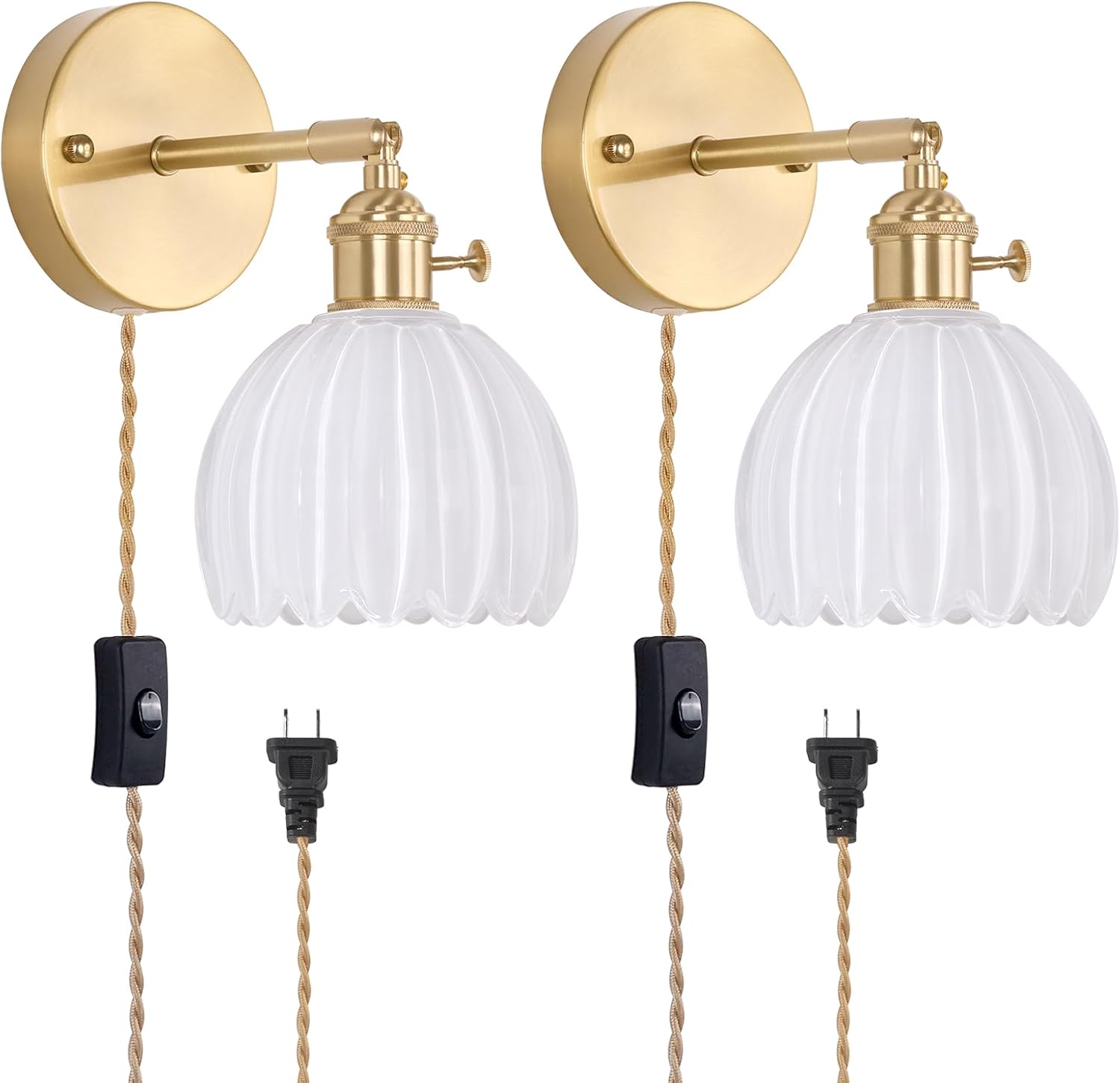 Vintage Battery Operated Wall Sconce with Cute Green Tulip Glass Lampshade Wireless Rechargeable Battery Powered Wall Light with Remote Control for Bedside Bedroom Doorway