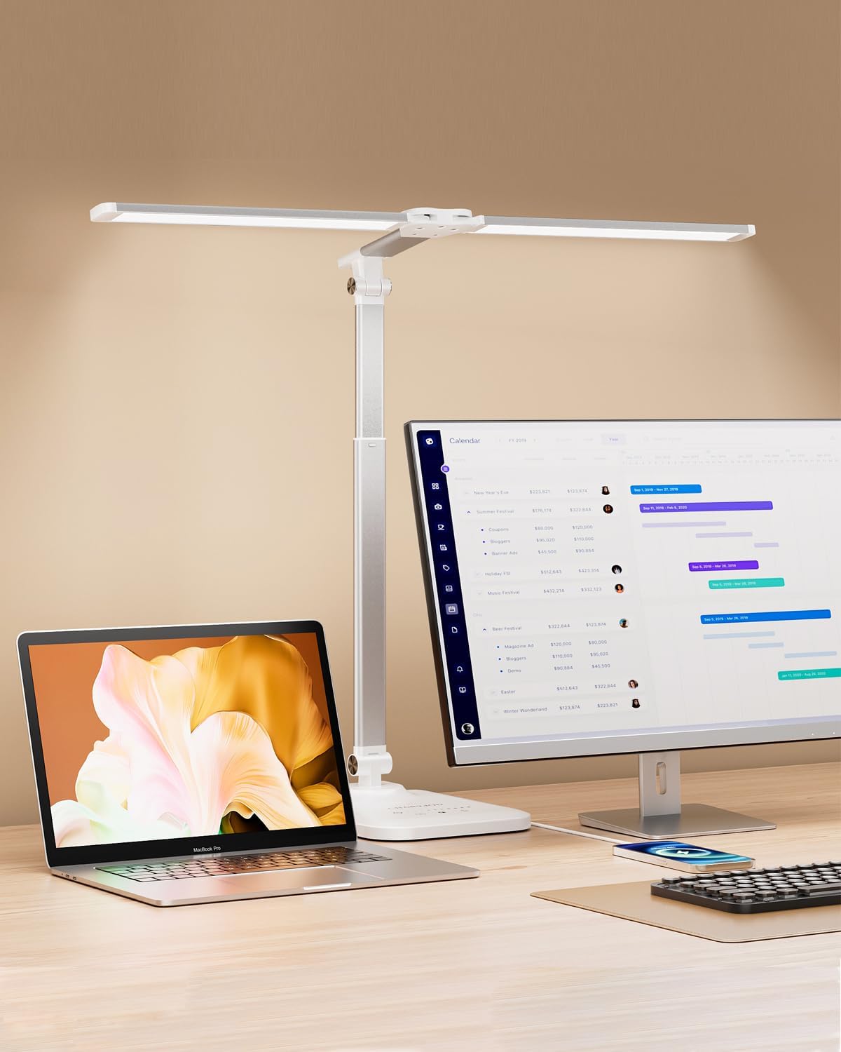 LED Desk Lamp for Office Home, Height Adjustable Architect Desk Light with USB Adapter, Stepless Dimming Desk Lamp Light for Reading, Study, Workbench