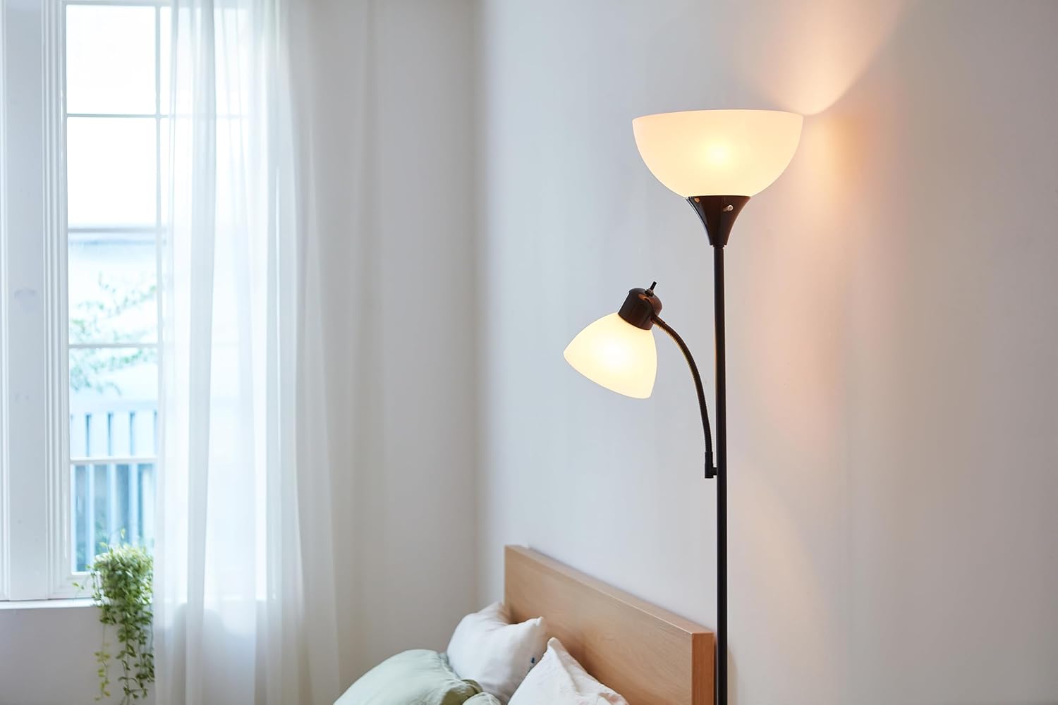 Globe Electric 67135 72" Torchiere Floor Lamp and Adjustable Reading Light, Matte Black, Frosted Shade, Dual Rotary Switch, 3-Step Dimming, Modern Lighting for Living Room or Office