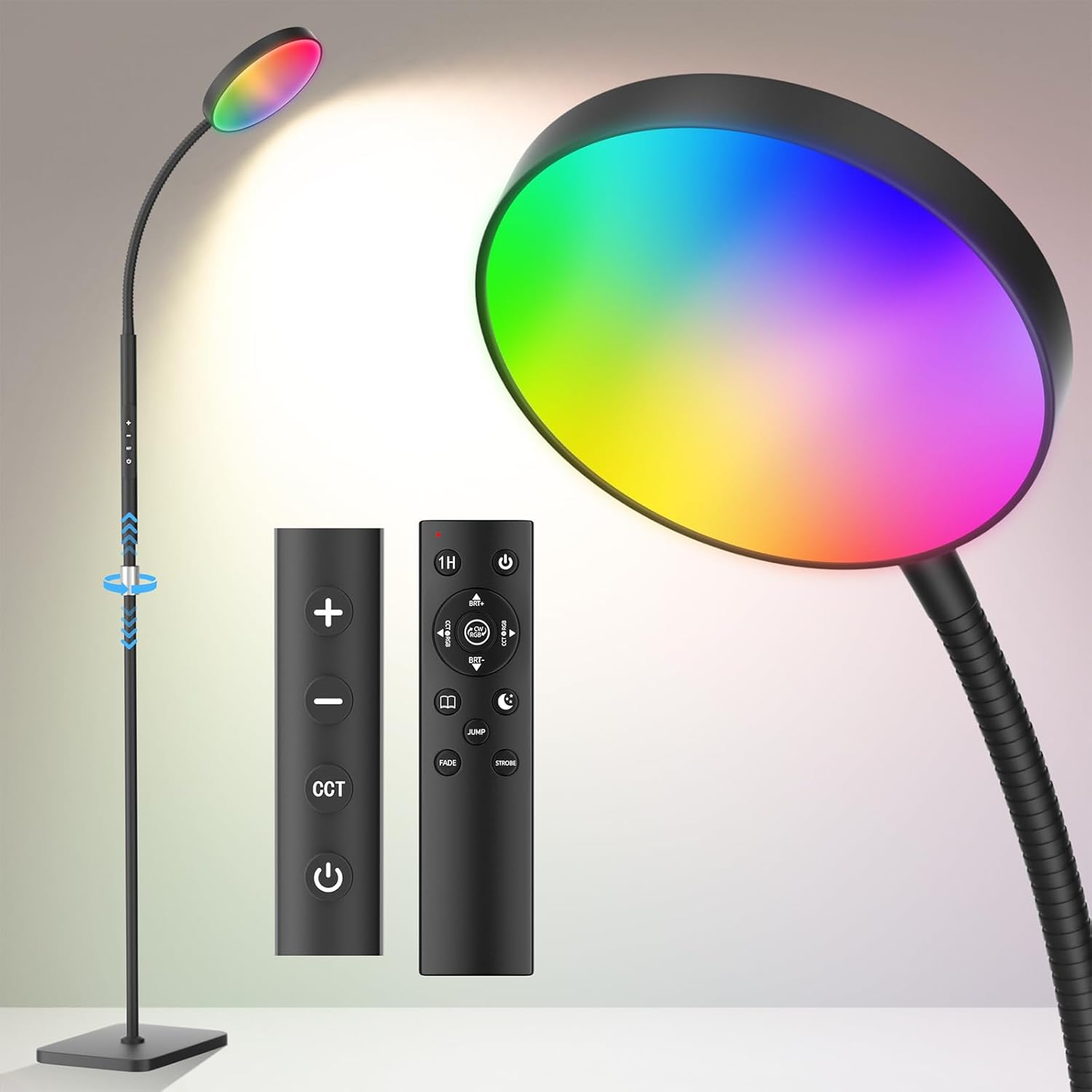 Floor Lamp, Adjustable Height Floor Lamps for Living Room Bedroom, 120 LED Super Bright Standing Lamp Remote & Touch Control Dimmable Gooseneck Tall Stand Reading Lamp for Office Craft, Black