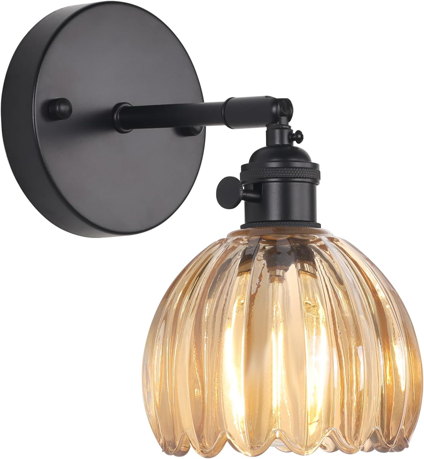 Vintage Battery Operated Wall Sconce with Cute Green Tulip Glass Lampshade Wireless Rechargeable Battery Powered Wall Light with Remote Control for Bedside Bedroom Doorway