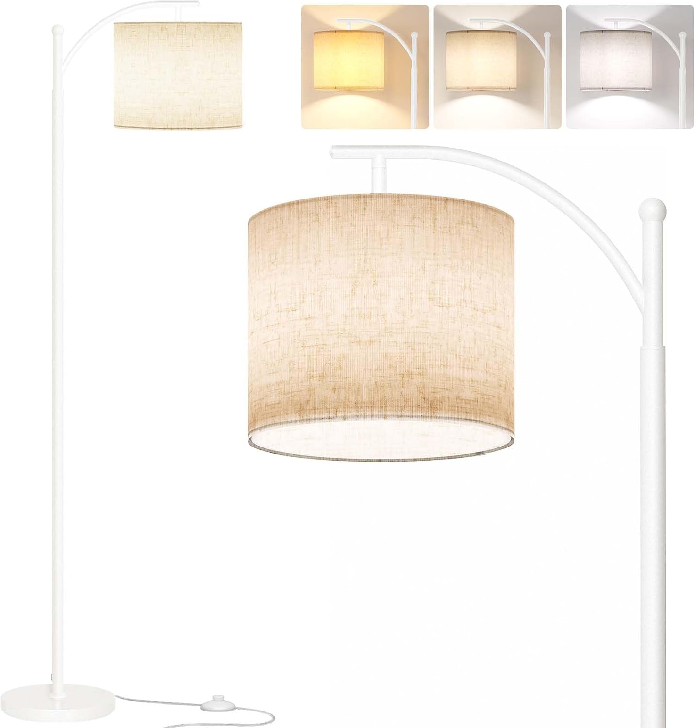 SUNMORY Arc Floor Lamp,Modern Floor Lamp with 9W 3 Color Temperatures Bulb,Metal Standing Lamps with Adjustable Hanging Lampshade,Tall Floor Lamps for Living Room,Bedroom,Office (Black)