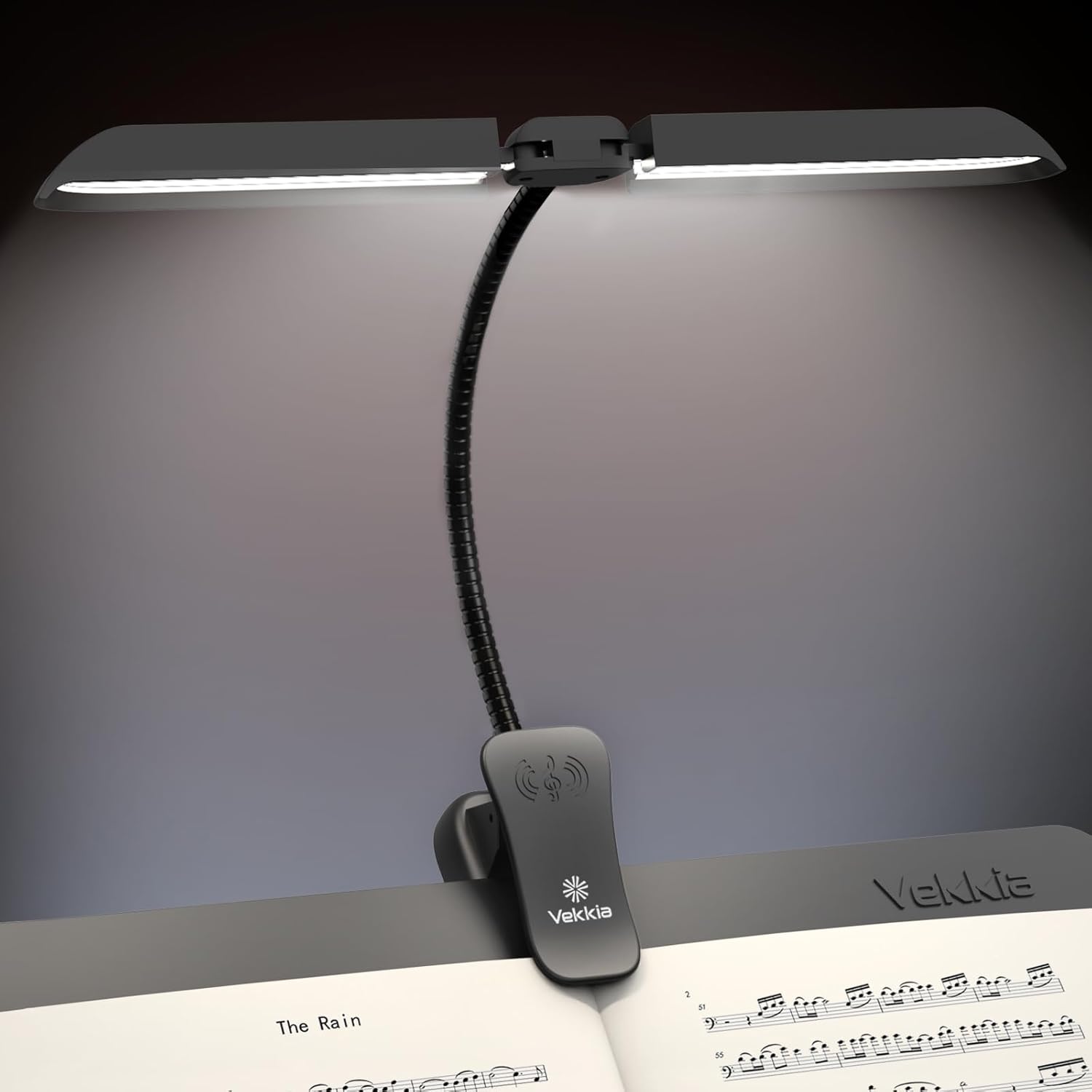 Vekkia 64 Led Rechargeable Music Stand Light - Folding Clip On Piano Lamp, Portable Professional with 5 Brightness×3 Color Temperature for Grand Piano and Book Reading