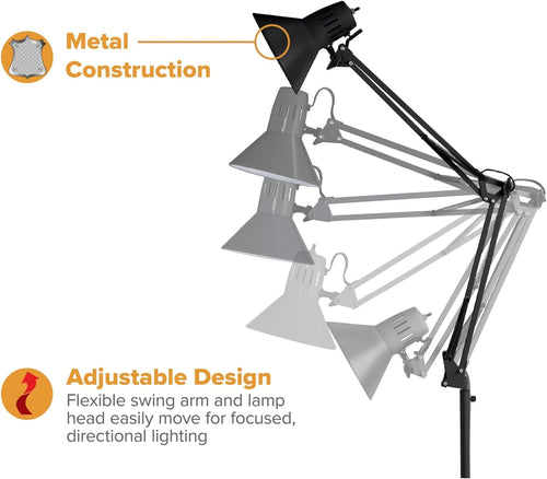 Bostitch Office VLF100F Swing Arm Metal Floor Lamp, 72" Tall with Multi-Joint Adjustment, Includes Replaceable LED Bulb (VLF), Black