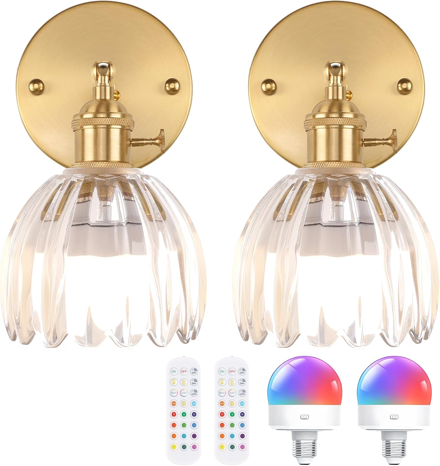 Vintage Battery Operated Wall Sconce with Cute Green Tulip Glass Lampshade Wireless Rechargeable Battery Powered Wall Light with Remote Control for Bedside Bedroom Doorway