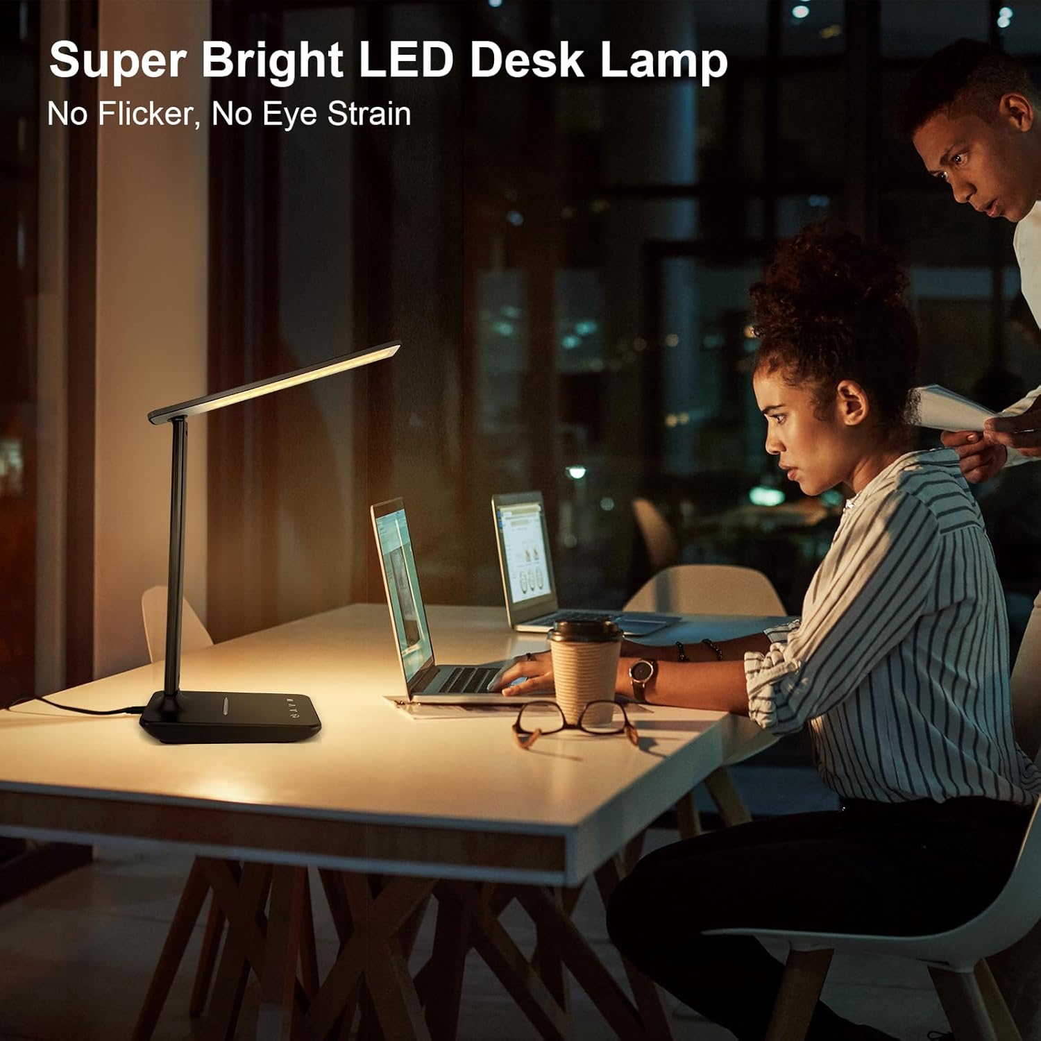 shinelife LED Desk Lamp for Office Home, Bright Desk Light with USB Charging Port, Adjustable Dimmable Desk Lamps 5 Modes 5 Brightness, Touch Study Lamp for Nail, Craft, Puzzle, Sewing, Study, Black