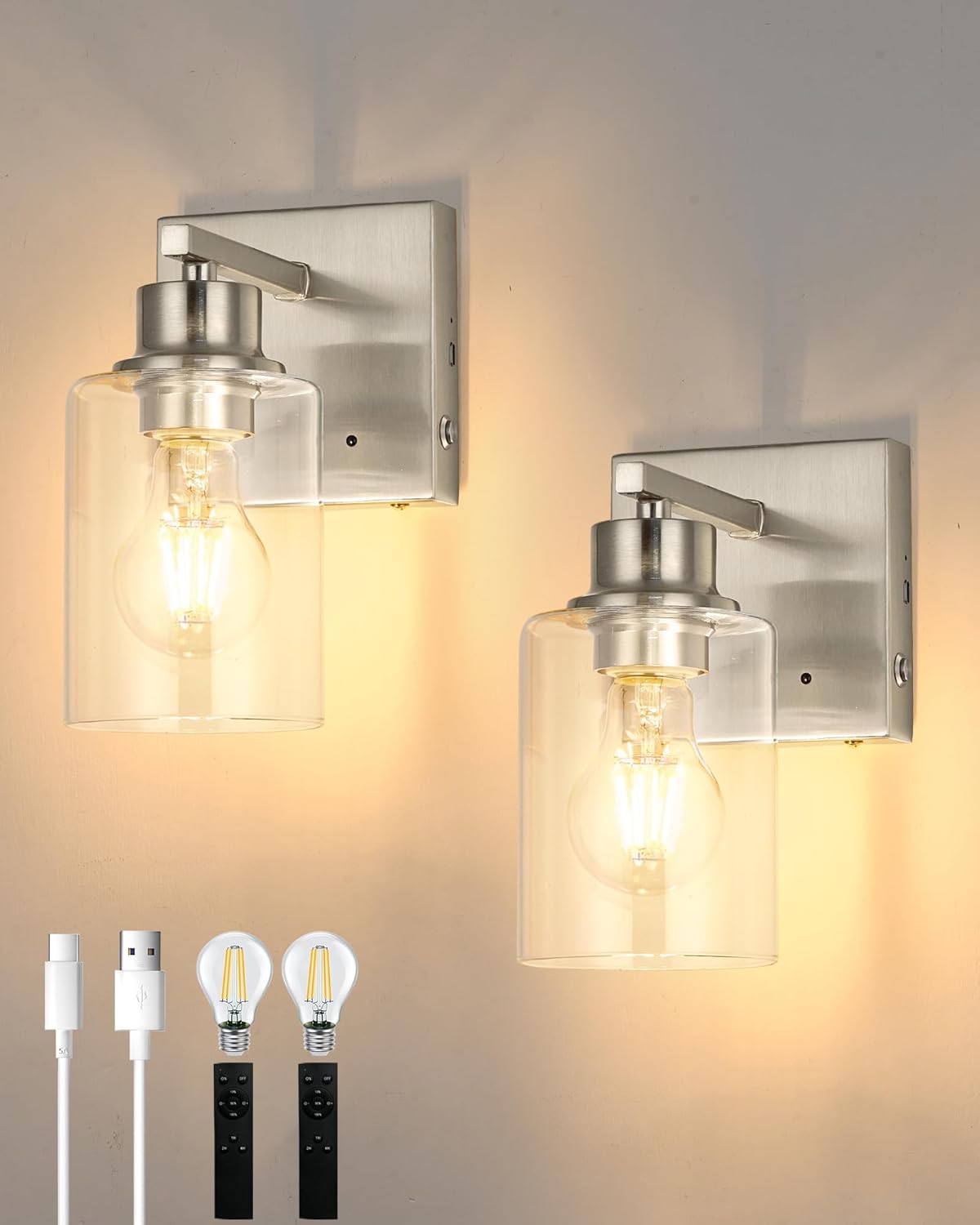 Battery Operated Wall Sconce Set of 2, Black Rechargeable Wall Lights with Timer Function, Easy Install Dimmable Wireless Wall Lamps Sconces Wall Decor for Living Room Bedroom Hallway, Emergency 3000K