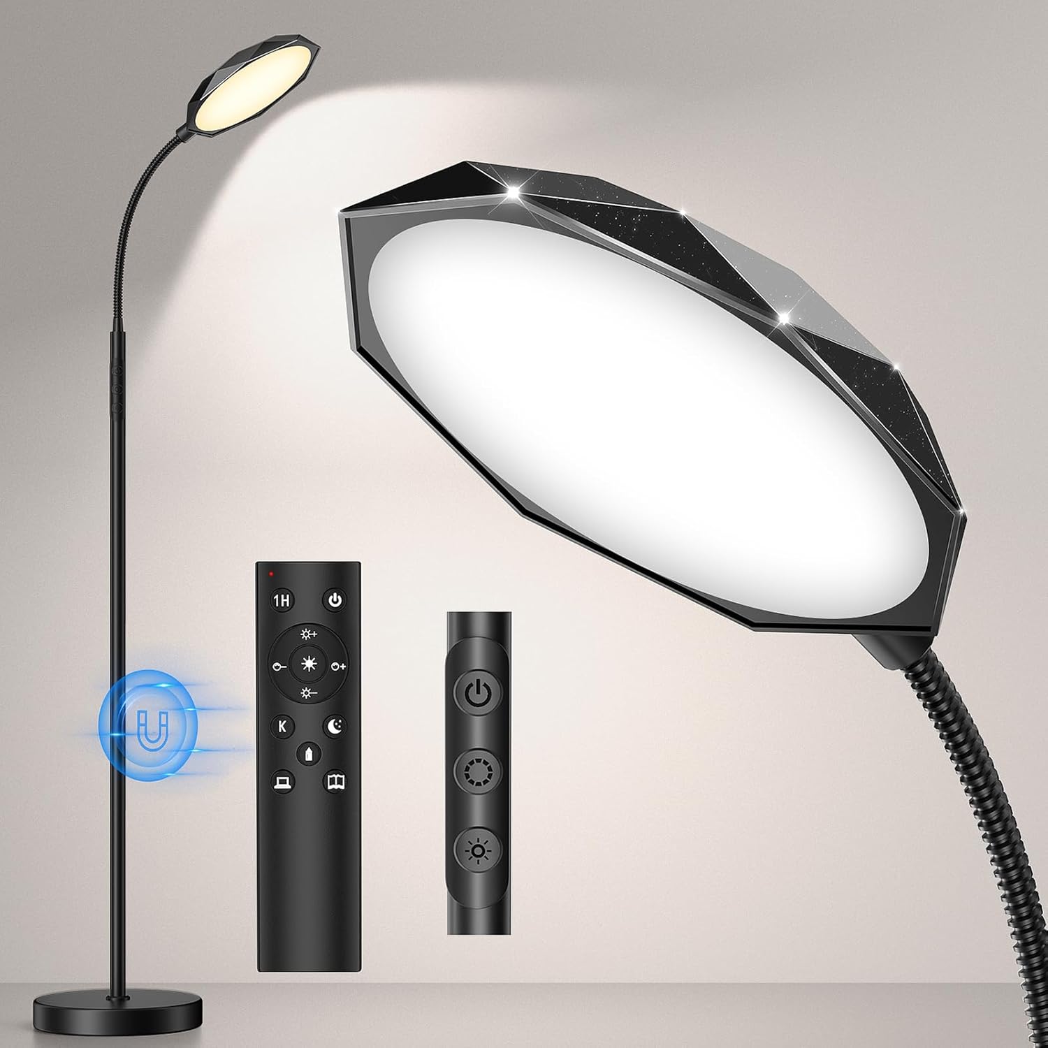 Floor Lamp, Adjustable Height Floor Lamps for Living Room Bedroom, 120 LED Super Bright Standing Lamp Remote & Touch Control Dimmable Gooseneck Tall Stand Reading Lamp for Office Craft, Black