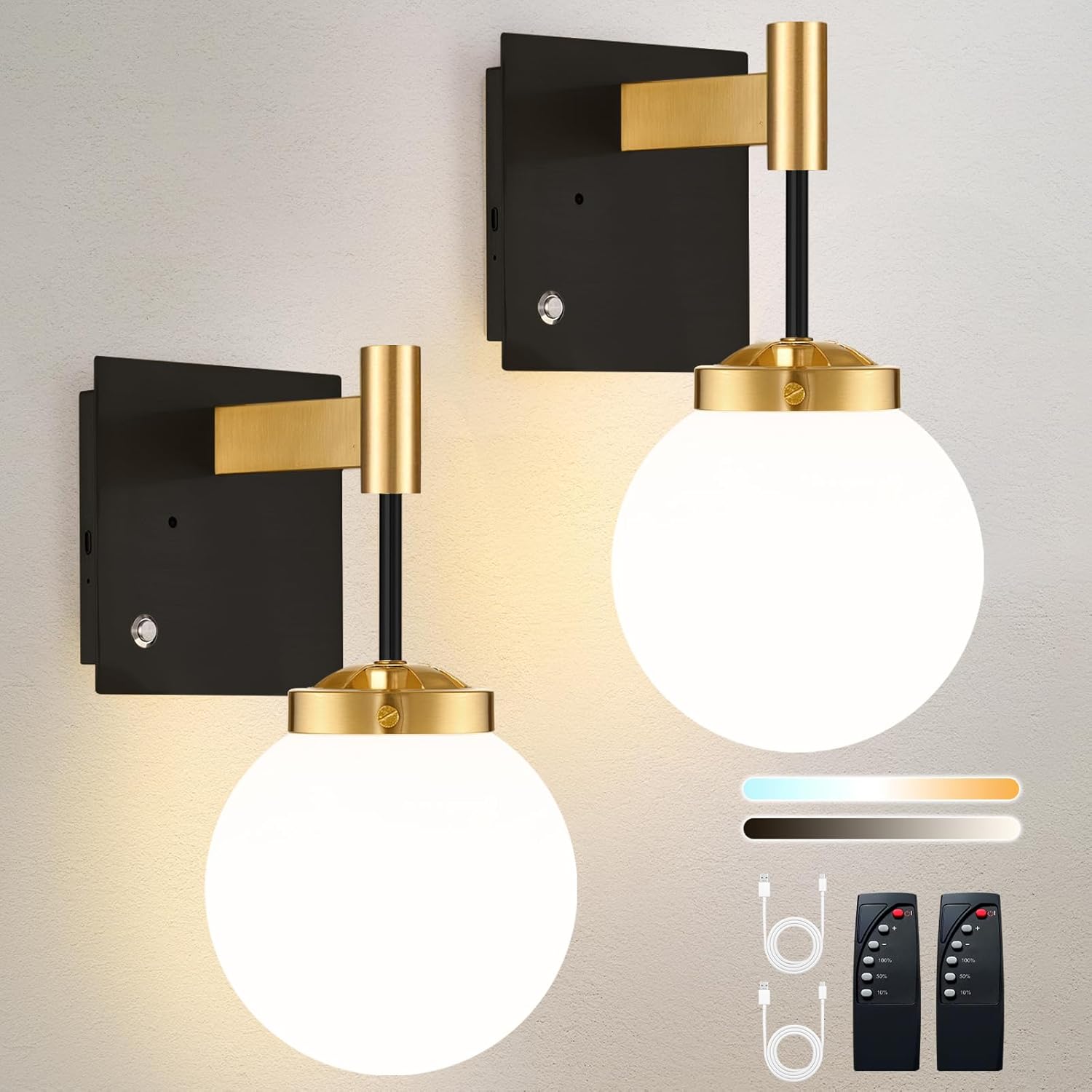 Battery Operated Wall Sconce Set of 2, Black Rechargeable Wall Lights with Timer Function, Easy Install Dimmable Wireless Wall Lamps Sconces Wall Decor for Living Room Bedroom Hallway, Emergency 3000K