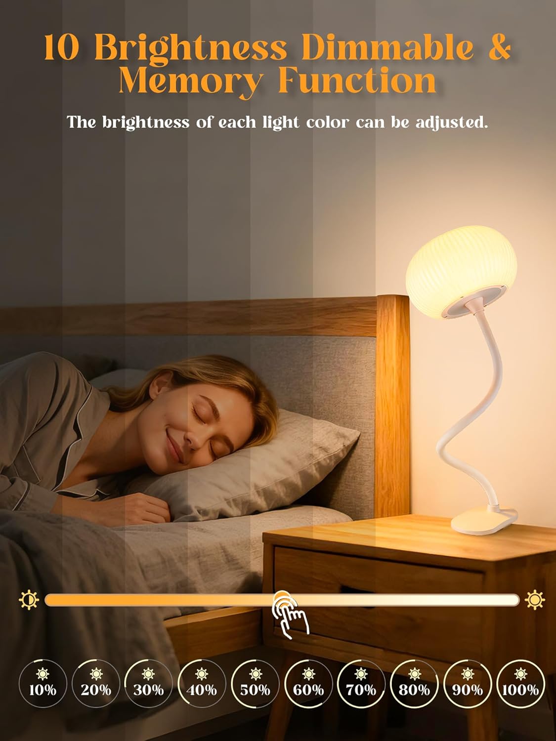 Clip on Light,10 Colors RGB & Warm White Cute Desk Lamp with Clamp, 10 Brightness Dimmable Night Light for Kids/Toddler/Baby, USB Adapter Clip on Lamp for Bedroom/Bed/Headboard/Bedside/Nursery