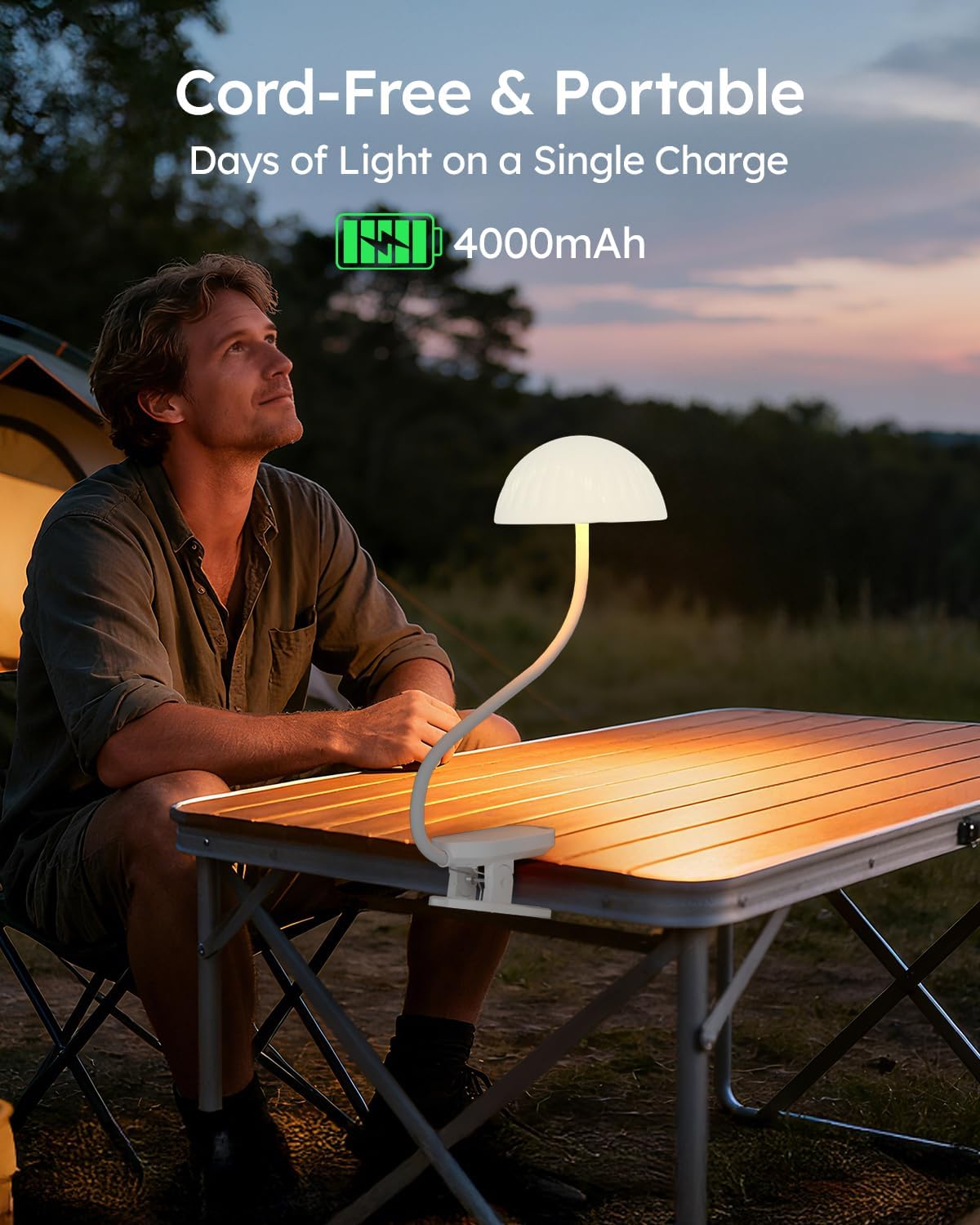 Rechargeable Clip On Lamp, Cordless Touch Control Desk Lamp with RGB Ambient Mode & 3000K–6000K Dimmable Book Reading Light, Portable Gooseneck Lamp Battery Operated Clamp On Table Bedside Headboard