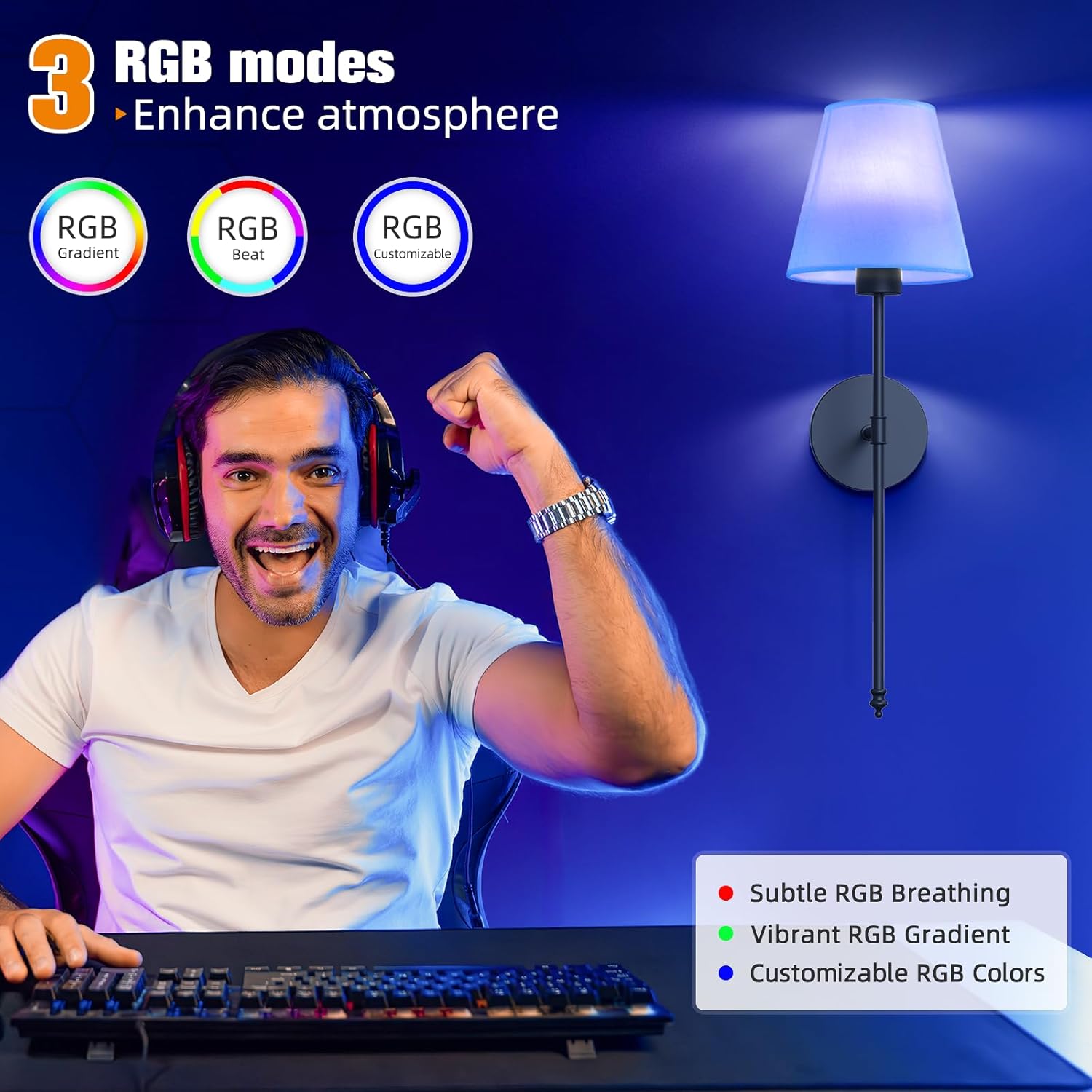 NIORSUN Battery Operated Wall Sconce Set of 2,Black Rechargeable Wall Lights with 5200mAh Dimmable Detachable Bulbs and Remote, 10 Colors Wireless Wall Lamps for Bedroom Living Room Hallway Decor