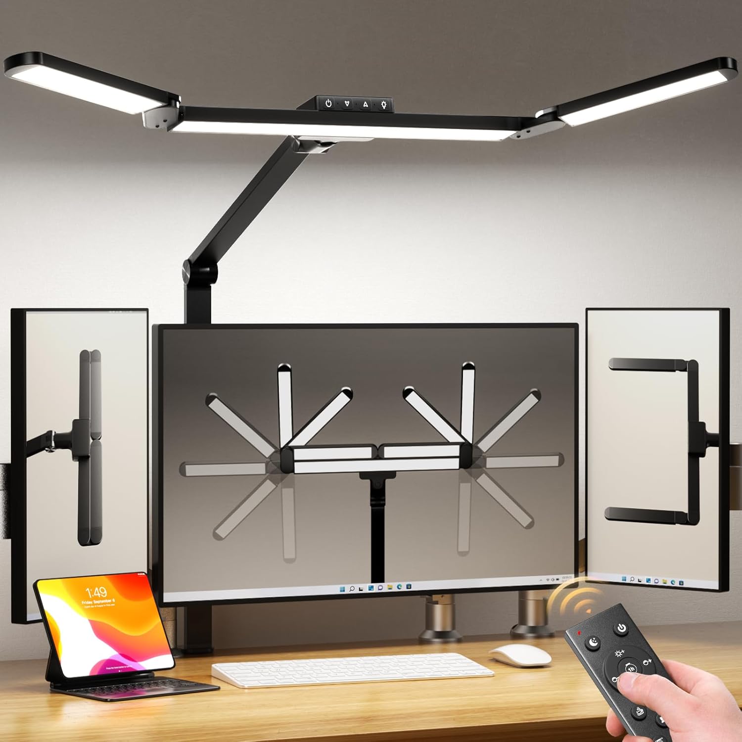 LED Desk Lamp for Office Home, Eye-Caring Desk Light with Stepless Dimming Adjustable Flexible Gooseneck, 10W USB Adapter Desk Lamp with Clamp for Reading, Study, Workbench (Black)