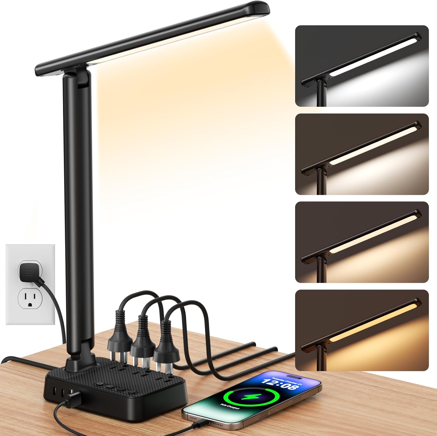 LED Desk Lamp for Office Home, Eye-Caring Desk Light with Stepless Dimming Adjustable Flexible Gooseneck, 10W USB Adapter Desk Lamp with Clamp for Reading, Study, Workbench (Black)