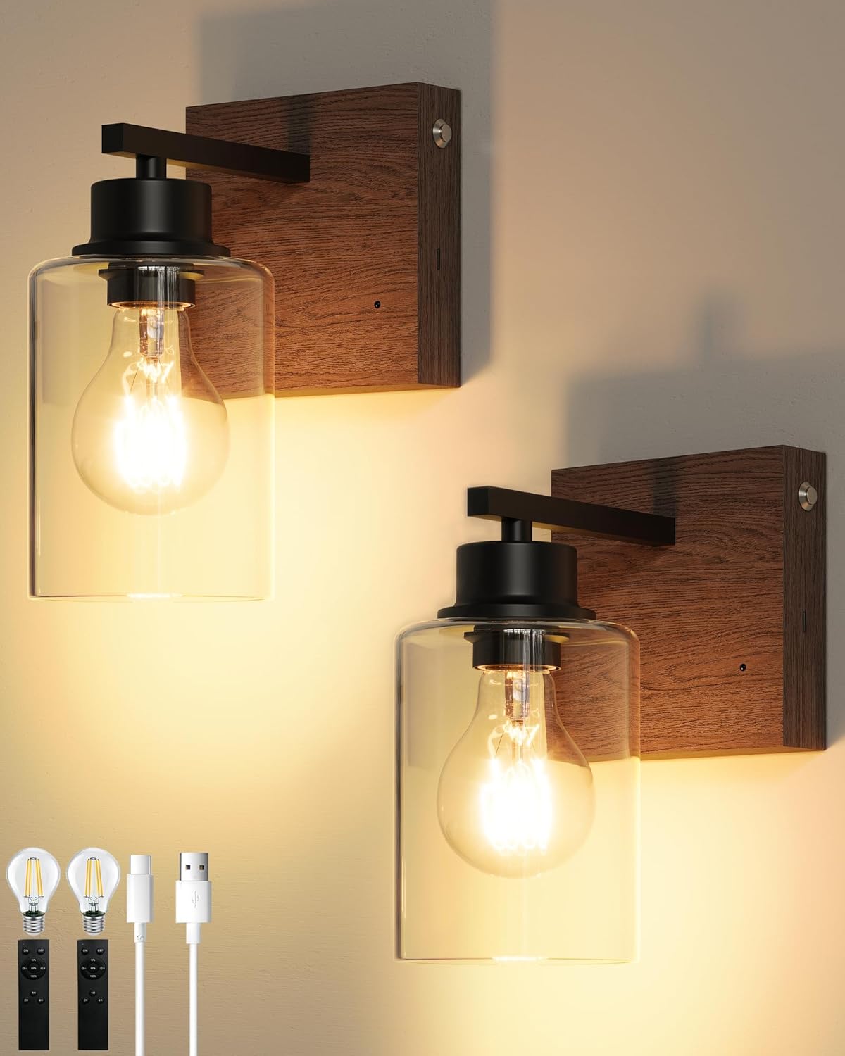 Battery Operated Wall Sconce Set of 2, Black Rechargeable Wall Lights with Timer Function, Easy Install Dimmable Wireless Wall Lamps Sconces Wall Decor for Living Room Bedroom Hallway, Emergency 3000K