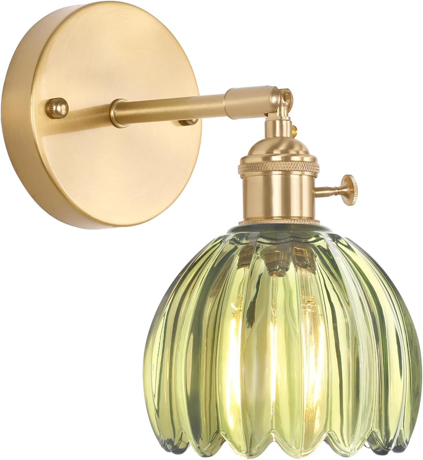 Vintage Battery Operated Wall Sconce with Cute Green Tulip Glass Lampshade Wireless Rechargeable Battery Powered Wall Light with Remote Control for Bedside Bedroom Doorway