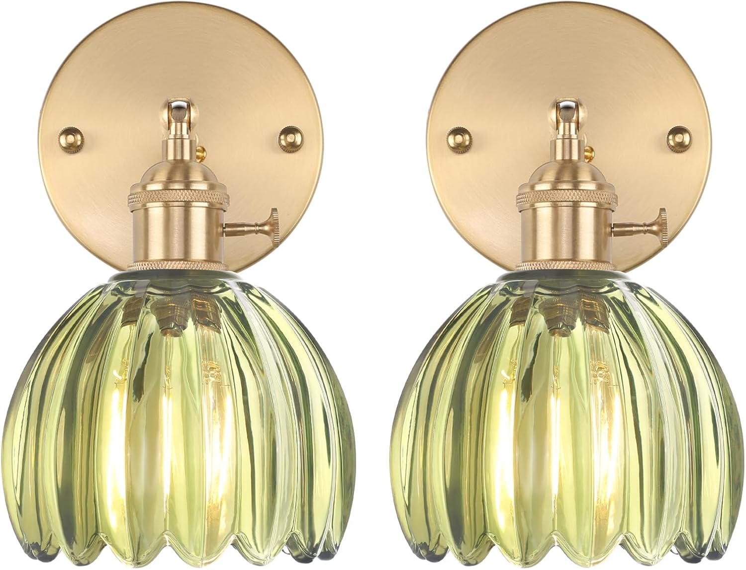 Vintage Battery Operated Wall Sconce with Cute Green Tulip Glass Lampshade Wireless Rechargeable Battery Powered Wall Light with Remote Control for Bedside Bedroom Doorway