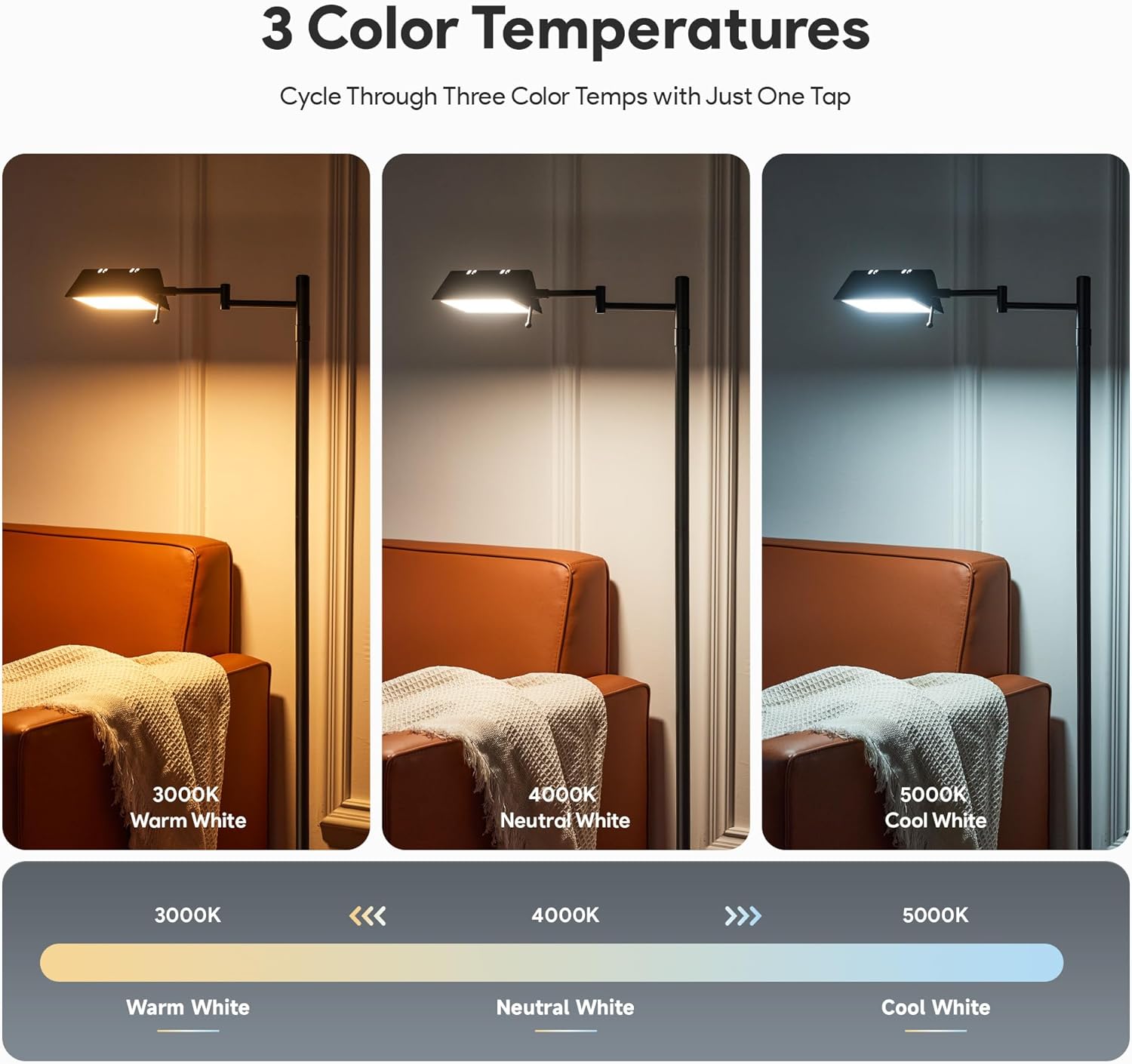 VONLUCE Dimmable LED Floor Lamp, 56" Floor Lamp for Living Room with Adjustable Height Swing Arms 3 Color Temperatures, Industrial Standing Pole Lamp for Bedroom Reading, Black