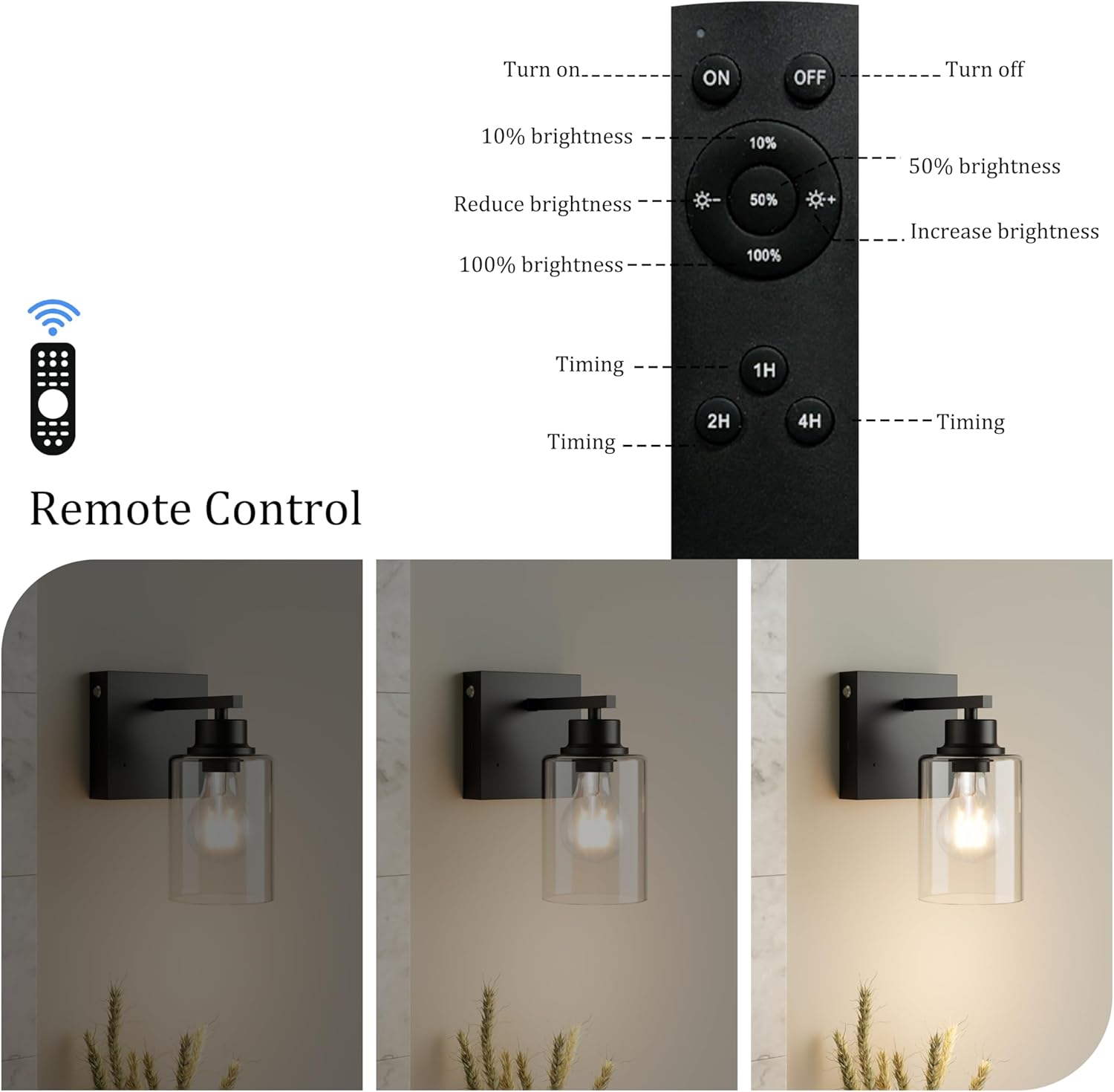 Battery Operated Wall Sconce Set of 2, Black Rechargeable Wall Lights with Timer Function, Easy Install Dimmable Wireless Wall Lamps Sconces Wall Decor for Living Room Bedroom Hallway, Emergency 3000K