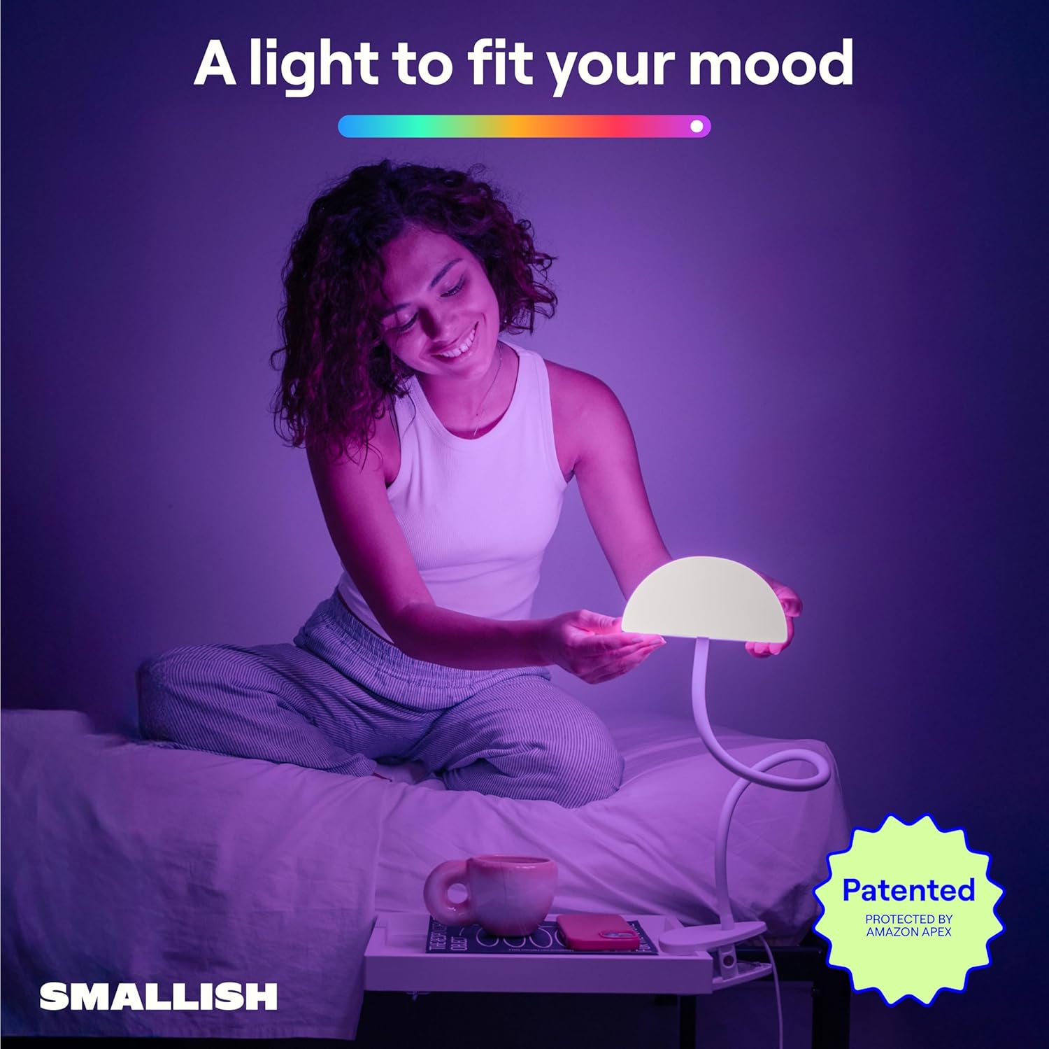 Shroommate Clip On Light and Bed Headboard Lamp, Bedside Table Lamp for Dorm, College Dorm Room Essentials, Night Light for Kids Nursery, Clip on for Desk, MultiColor LEDs, Adapter Included (Black)