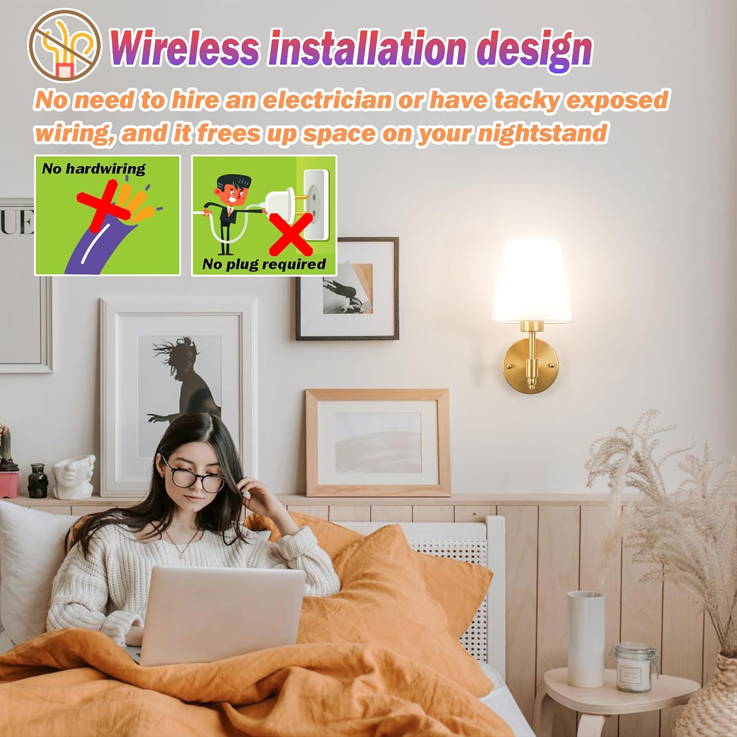 Battery Operated Wall Sconces Set of Two, Wireless Battery Wall Light with 10000mAh RGB Dimmable Magnetic Bulb and Remote, Rechargeable Sconce Wall Decor for Bedroom Living Room Hallway