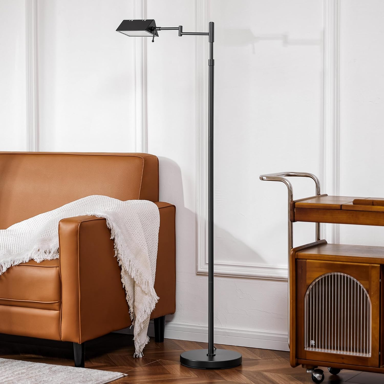 VONLUCE Dimmable LED Floor Lamp, 56" Floor Lamp for Living Room with Adjustable Height Swing Arms 3 Color Temperatures, Industrial Standing Pole Lamp for Bedroom Reading, Black