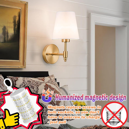 Battery Operated Wall Sconces Set of Two, Wireless Battery Wall Light with 10000mAh RGB Dimmable Magnetic Bulb and Remote, Rechargeable Sconce Wall Decor for Bedroom Living Room Hallway